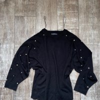 Черна блуза лек тънък пуловер овърсайз  широк прилеп перли  Zara , снимка 5 - Блузи с дълъг ръкав и пуловери - 38733890