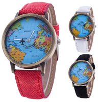 Кварцов часовник, модерен дизайн - циферблат географска карта, стрелка самолет , снимка 5 - Дамски - 40437438