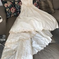 Сватбена булчинска рокля царствена естествена сурова коприна шампанско с шлейф, снимка 12 - Сватбени рокли - 26436671