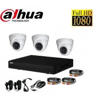 DAHUA Full HD комплект - DVR + 3камери 1080р + кабели + захранване, снимка 1 - Комплекти за видеонаблюдение - 32416988