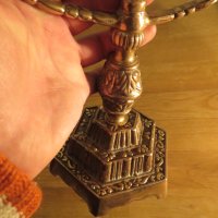 Голям бронзов  свещник МЕНОРА 31х 28см. - еврейски свещник - внос от Израел, Йерусалим, снимка 3 - Антикварни и старинни предмети - 35483525