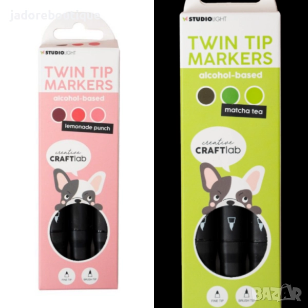 Алкохолни двустранни маркери Studio Light 3 бр - зелена/ розова гама, снимка 1
