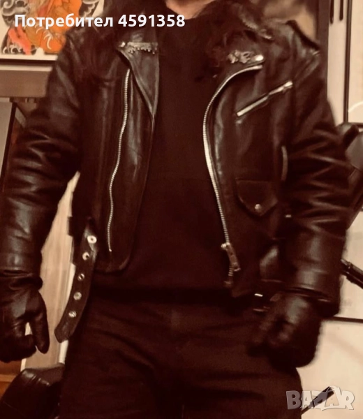 Рокерско яке от естествена кожа (телешки бокс), снимка 1
