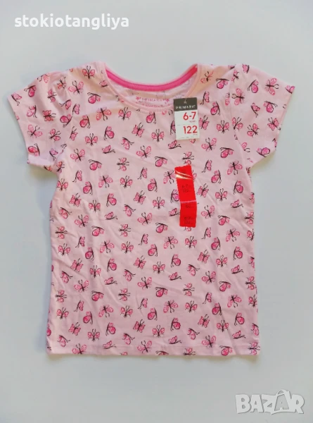 Тениска с пеперуди за момиче, размер 6-7 г, 122 см, снимка 1