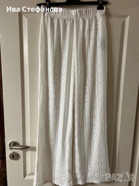 Нов бял висока талия спортно елегантен еластичен панталон , снимка 1