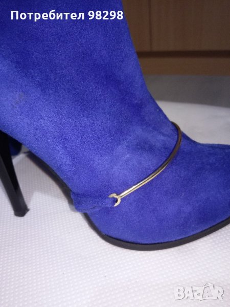 Сини дамски ботуши на ток, снимка 1