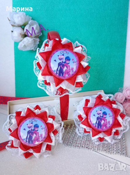 Детски Аксесоари за коса с панделка КАЛИНКАТА  и ЧЕРНИЯ КОТАРАК!, снимка 1