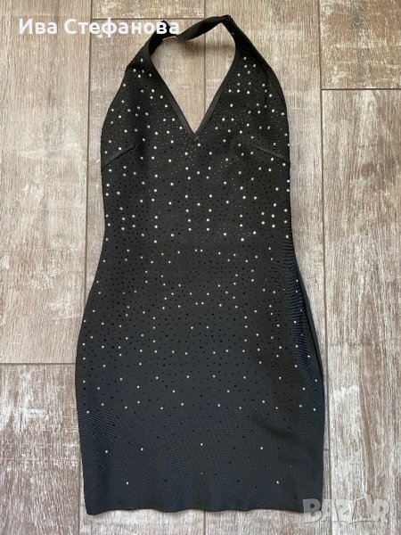 Черна бандажна къса рокля с камъни сваровски-Swarovski Crystal, снимка 1