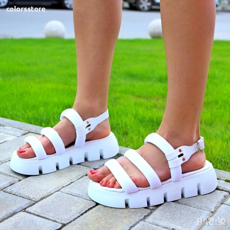 Равни сандали - бяло с бяло ходило - NS77, снимка 1