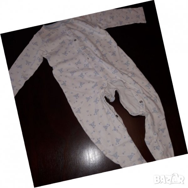12-18м 86см  Гащеризон Ромпер с дълъг ръкав Материя памук Цвят бяло със сини мечета Без следи от упо, снимка 1