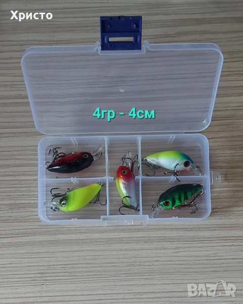 5бр нови воблери за спининг риболов с кутия за 17лв общо,примамки щука костур кефал , снимка 1