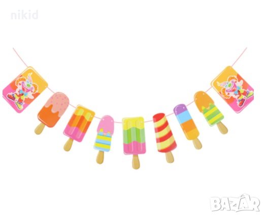 Сладолед Сладоледи ескимо банер картонен на въже декор украса за парти рожден ден, снимка 1