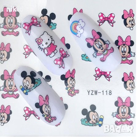 YZW-118 Бебе Мини Маус и Мики татос ваденки слайдер водни стикери за нокти маникюр, снимка 1