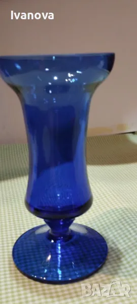 Уникална ваза /свещник синьо стъкло нова, снимка 1