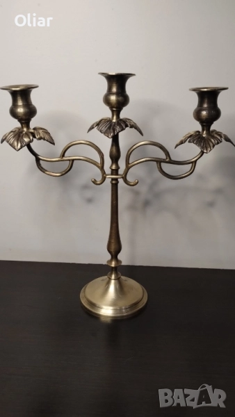 Много красив свещник за 3 свещи. Месинг. , снимка 1