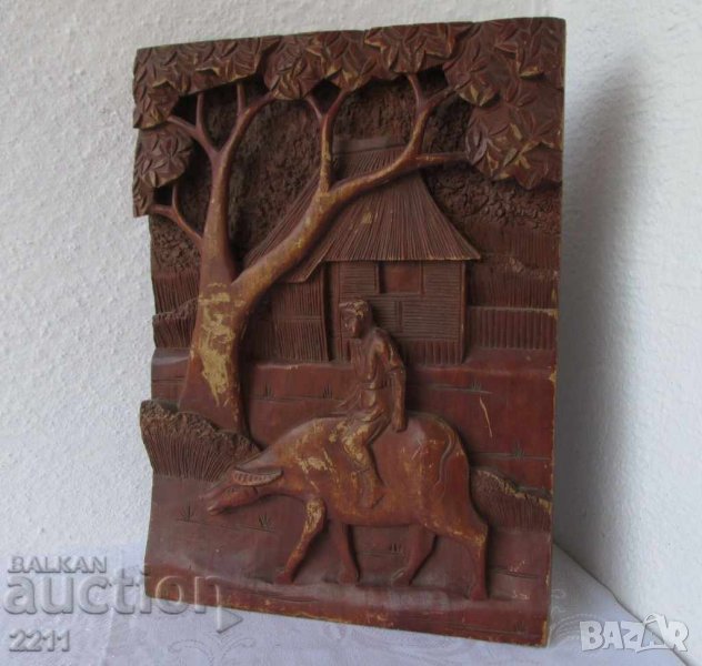 дървено пано с вол , дърворезба, пана, форма за сладки, круша - панер, снимка 1