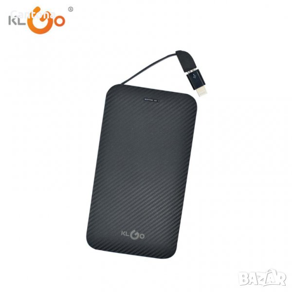 Преносима батерия KLGO KP-61,Power Bank 6000mAh, вграден кабел microUSB и Lightning, снимка 1