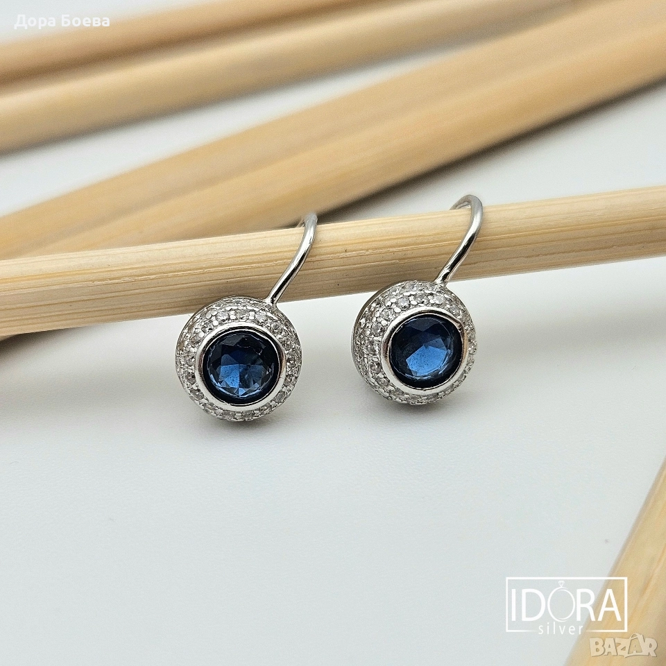 Сребърни обеци: "Блу пойнт", снимка 1