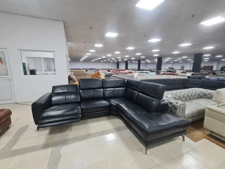 Черен кожен ъглов диван с електрически релаксиращ механизъм в Дивани и мека  мебел в гр. Ямбол - ID39963873 — Bazar.bg