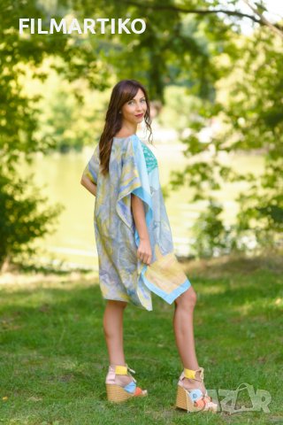 Ръчно рисувана копринена туника "Индийските слонове", снимка 4 - Туники - 38407006