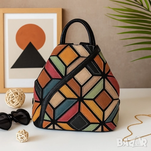Стилна дамска раница с цветна мозайка, снимка 8 - Чанти - 51884570