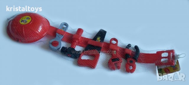 Инструменти с каска и колан - червен, снимка 1