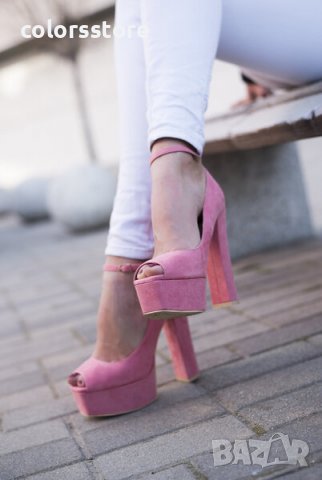 Обувки на ток - розов велур - FS1542, снимка 2 - Дамски обувки на ток - 37101715