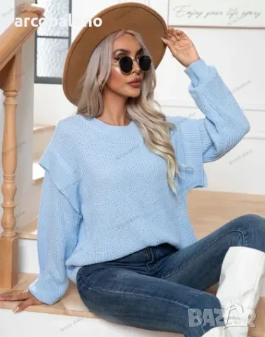 Дамски свободен плетен пуловер с отворени рамене и дълги ръкави, 3цвята, снимка 8 - Блузи с дълъг ръкав и пуловери - 42678499