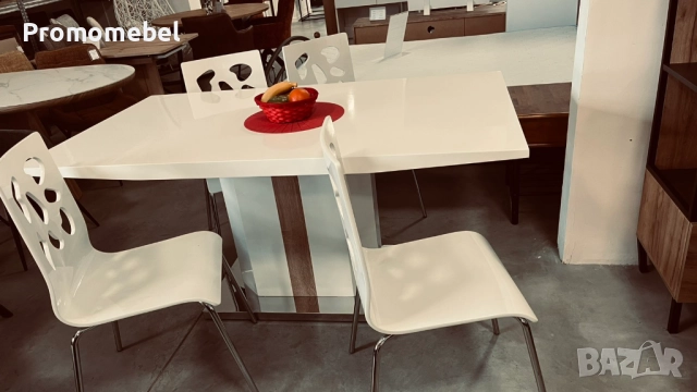 Трапезна маса МДФ плот бял лак и хромирана основа, снимка 3 - Маси - 52330172