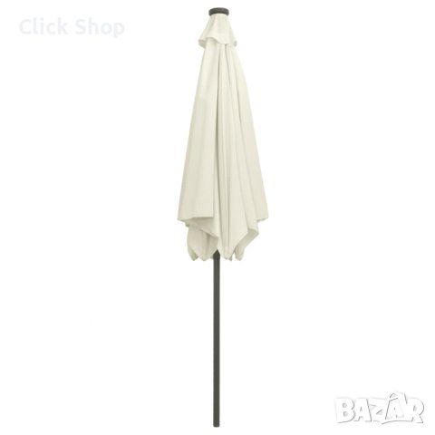 Чадър с LED светлини и алуминиев прът, 300 см, пясъчнобял, снимка 5 - Градински мебели, декорация  - 40878551