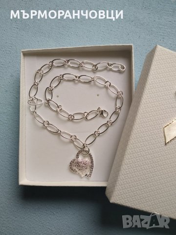 Сребърно, масивно колие с масивно сърце., снимка 3 - Бижутерийни комплекти - 16423652