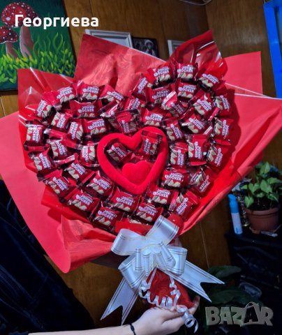 ЗАПОВЯДАЙТЕ‼️ Ръчно изработен, шоколадов букет сърце"MY LOVE"🍫💖, снимка 3 - Подаръци за жени - 43945896