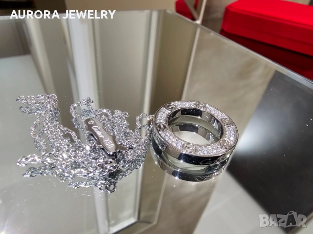 CARTIER Love White Gold Large Paved Diamonds Pendant Дамскo Колие, снимка 11 - Колиета, медальони, синджири - 52870330