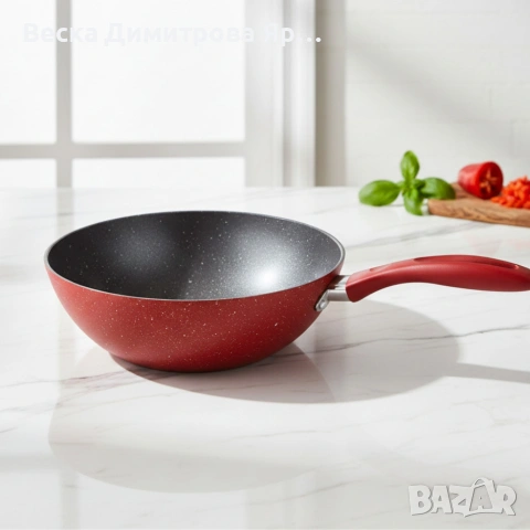 Уок тиган Voltz OV54420A28 Ø28 см – мраморно незалепващо покритие, индукционен, червен, снимка 5 - Съдове за готвене - 53101176