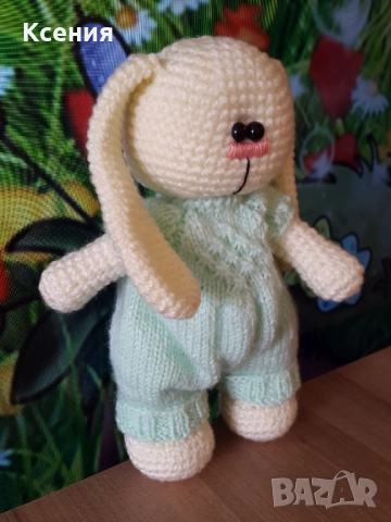 Плетена играчка Заек-Беби, Плетени, ръчно изработени, прекрасен подарък, снимка 9 - Плюшени играчки - 52060960