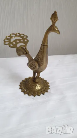 Стара фигурка на птица- паун, месингова колба за очна линия, снимка 7 - Антикварни и старинни предмети - 47551263