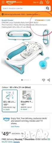 Сгъваема детска вана с дигитален термометър и анатомична подложка (0-6 години) – Синя, снимка 2 - Други - 52571992