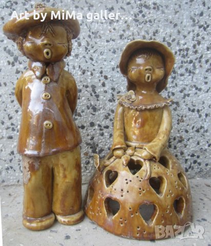 Дует: 2 бр глазирана керамика фигура малка пластика свещник, снимка 5 - Статуетки - 33475326