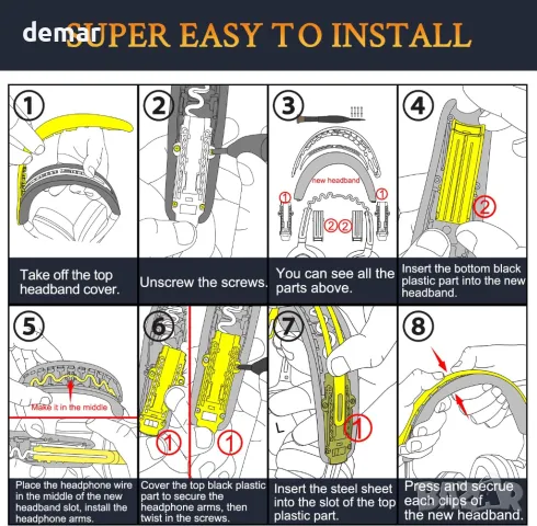 SOULWIT Резервна подложка за глава за слушалки Bowers & Wilkins PX8/PX7 s2/PX7 s2e, черна, снимка 4 - Слушалки и портативни колонки - 49336190