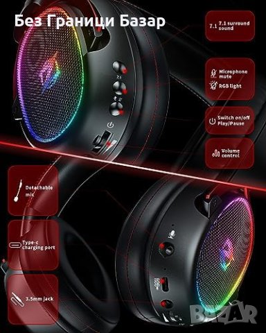 Нови Безжични Гейминг Слушалки, 2.4 GHz, 7.1 Съраунд Звук, снимка 5 - Друга електроника - 43196140