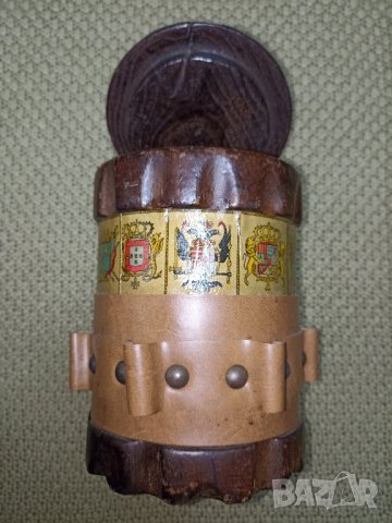 Винтидж дървен буркан с кожен маншет, снимка 3 - Антикварни и старинни предмети - 43633623