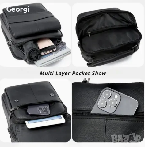  Мъжка голяма и спортна кожена чанта с европейски дизайн /Черна естест. кожа!, снимка 11 - Чанти - 49328018