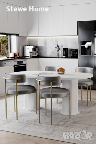 Комплект за трапезария 80x140 - маса с матов златен металик и сиви столове
