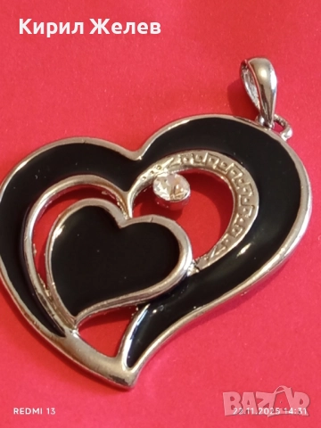 МОДНА КРАСИВА с КРИСТАЛИ ВИСУЛКА СЪРЦЕ ❤️ ЧЕРЕН ЕМАЙЛ 28379, снимка 4 - Колиета, медальони, синджири - 52502609