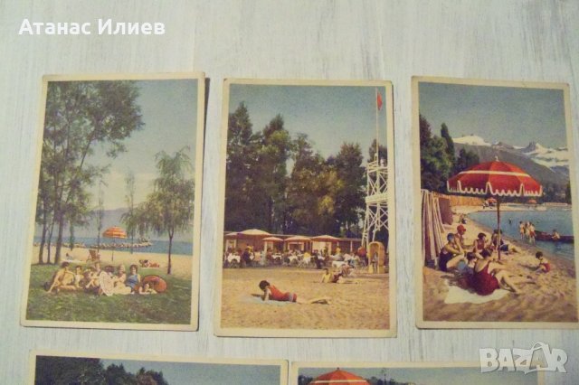 6 стари картички от плажа в Лозана, Швейцария около 1920 г., снимка 2 - Колекции - 32492470