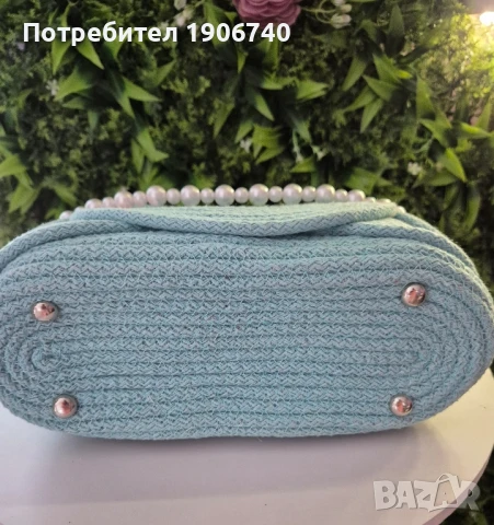 Ръчно изработена чанта с перлена дръжка , снимка 4 - Чанти - 50986320
