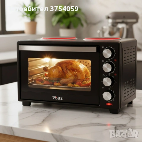 Готварска печка Voltz с фурна и 2 котлона 3200W, компактна електрическа печка за кухня, снимка 2 - Печки, фурни - 53078784