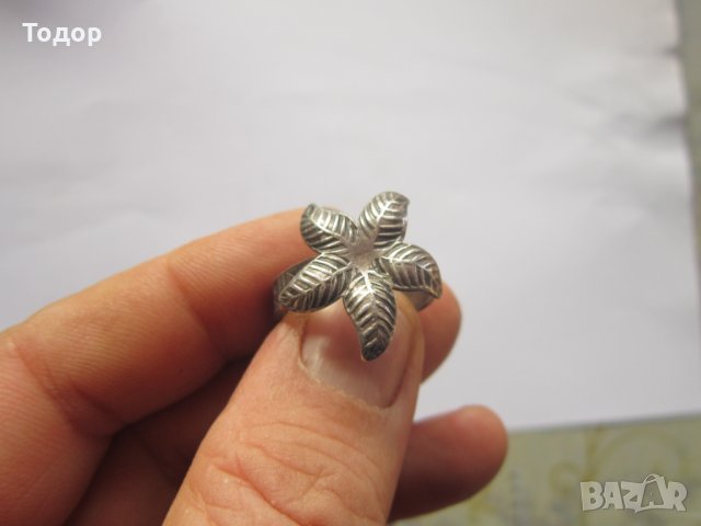 Стар сребърен пръстен цвете , снимка 5 - Пръстени - 26686295