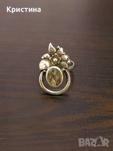 Сребърен пръстен с кралски седеф , снимка 3 - Пръстени - 44113471