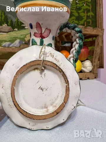 Винтидж Италианска ваза и чинийка майолика. Ръчно рисувани.Отлично състояние., снимка 4 - Антикварни и старинни предмети - 48274361